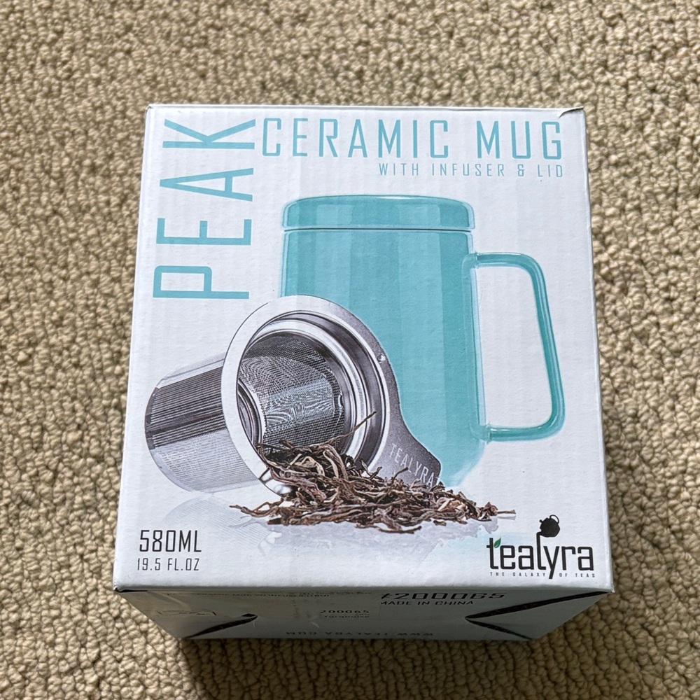 Tealyra Peak Ceramic Mug with Infuser & Lid - Aqua Blue